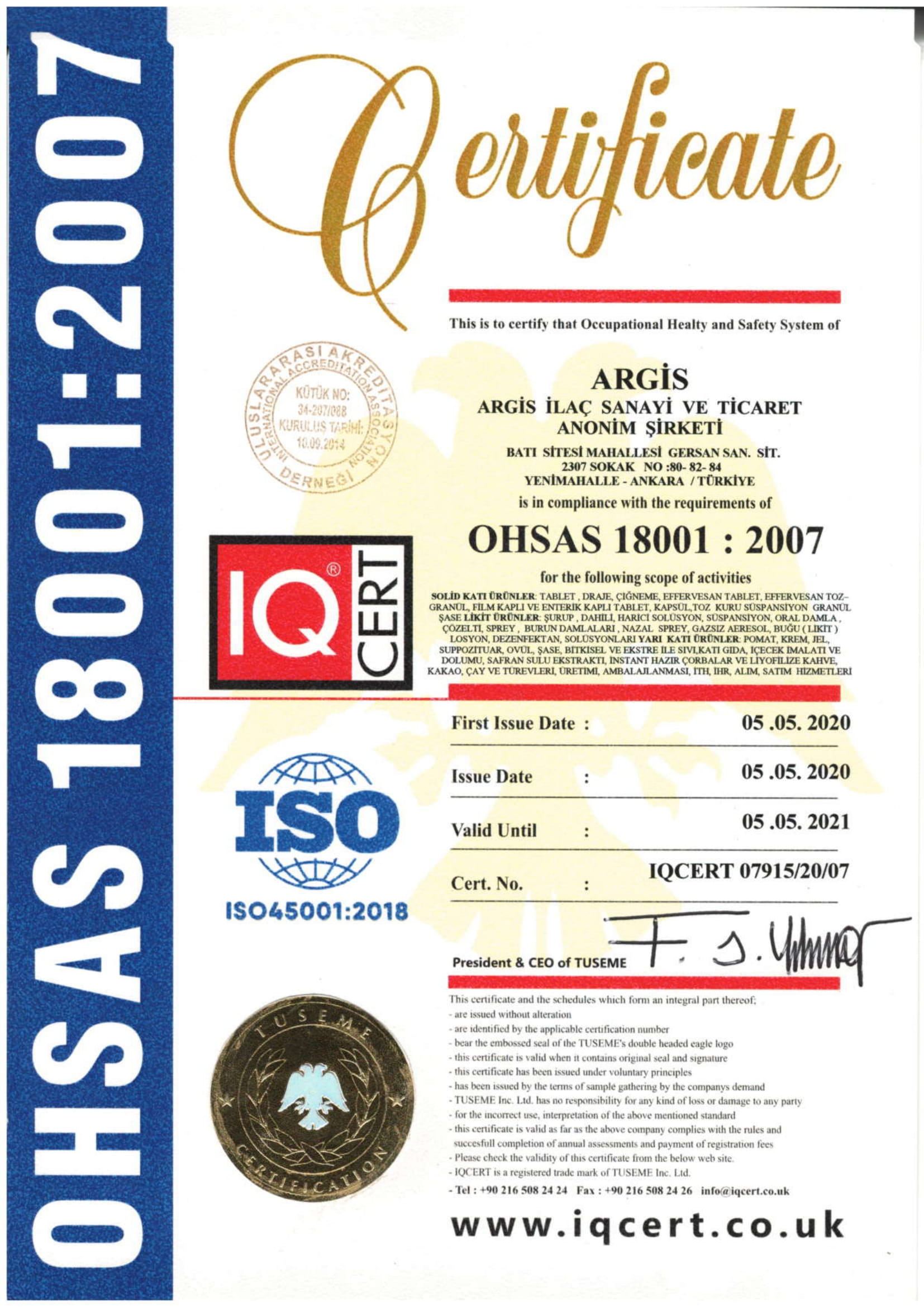 OHSAS 18001: İş Sağlığı & Güvenliği Yön. Sis.