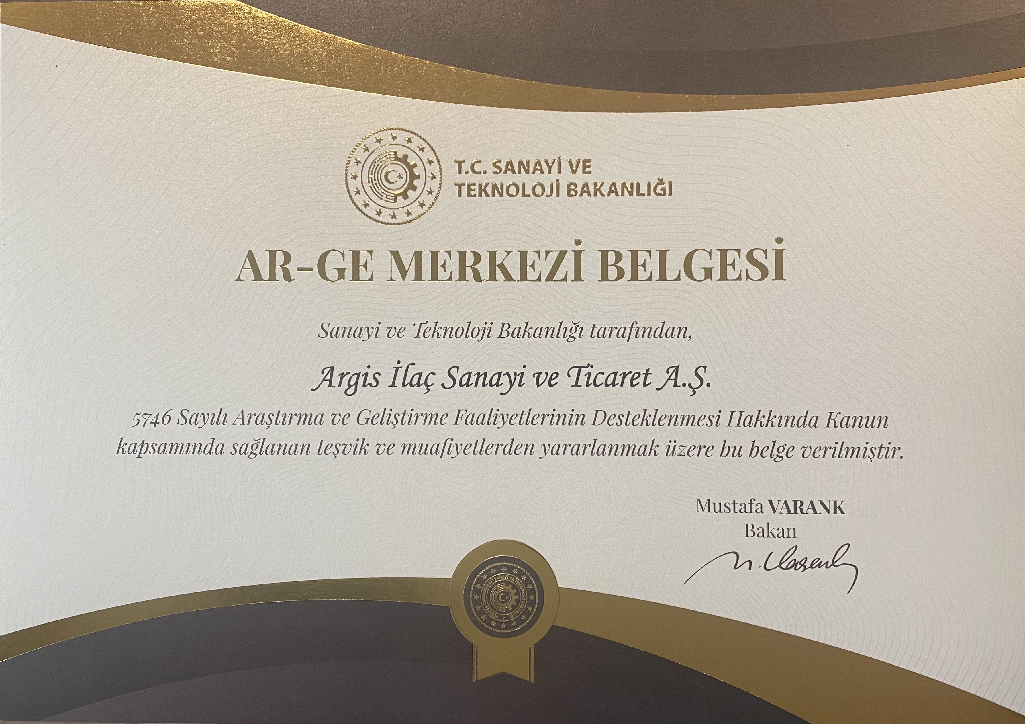 Ar-Ge Merkezi Belgesi